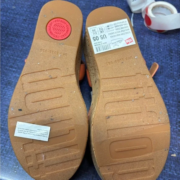 Fitflop Orange Wedge Sandals with Textured Ankle Strap - Picture 3 of 3